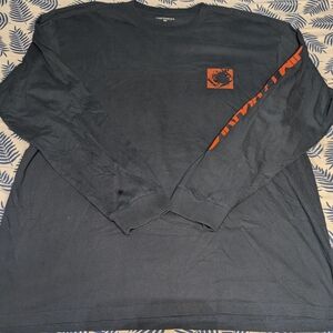 Carhartt WIP Navy Long Sleeve Tee with Orange Accents